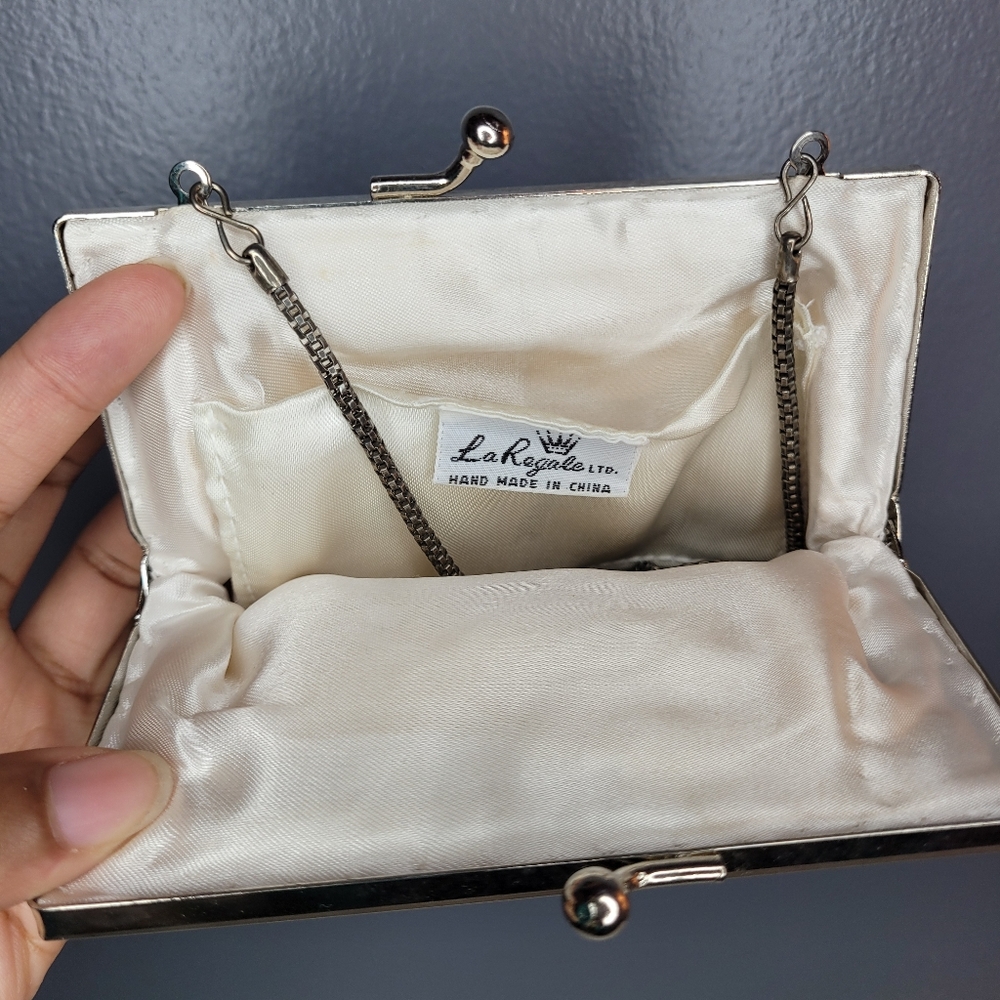Vintage La Regale Silver Beaded Clutch Evening Handbag - Picture 4 of 5